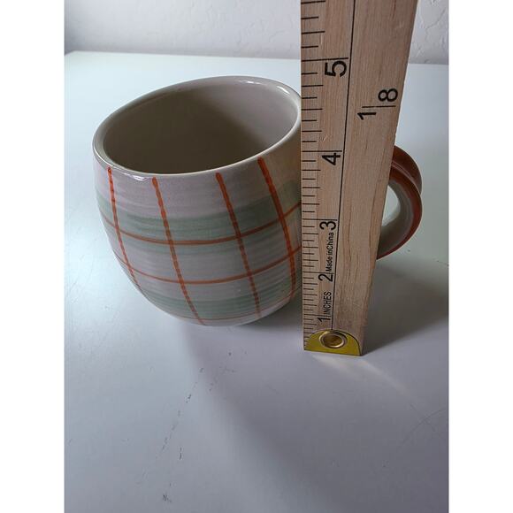 WORLD MARKET Orange Green Plaid Bubble Ceramic Coffee Mug - Picture 8 of 8
